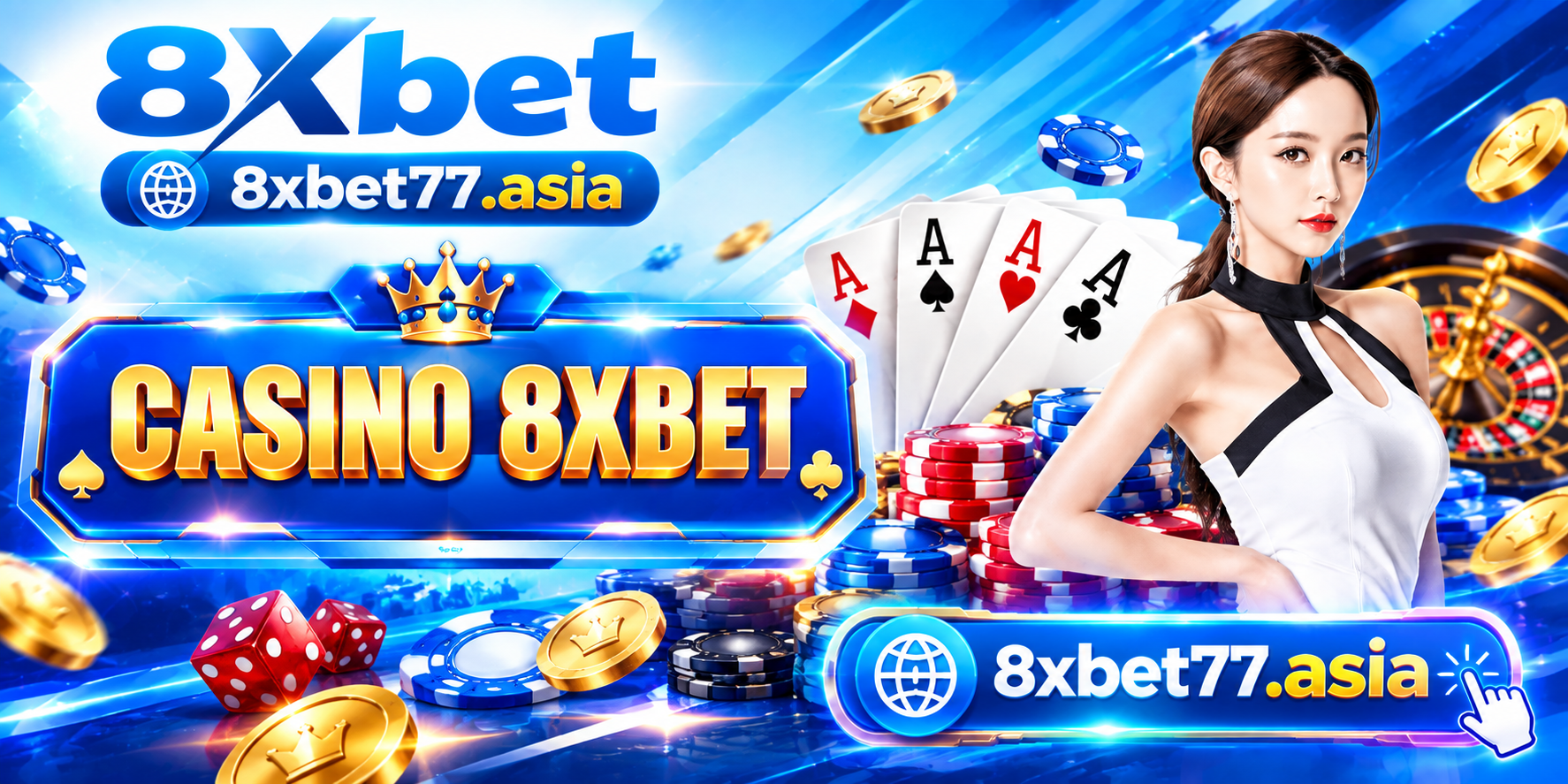Bàn roulette casino 8xbet với dealer nam đứng cạnh chồng chip và hai người chơi đang đặt cược