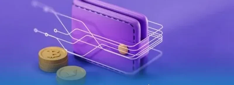 Hình 3D chiếc ví tím với đường mạch và đồng xu vàng, nhắc lưu ý an toàn khi rút tiền