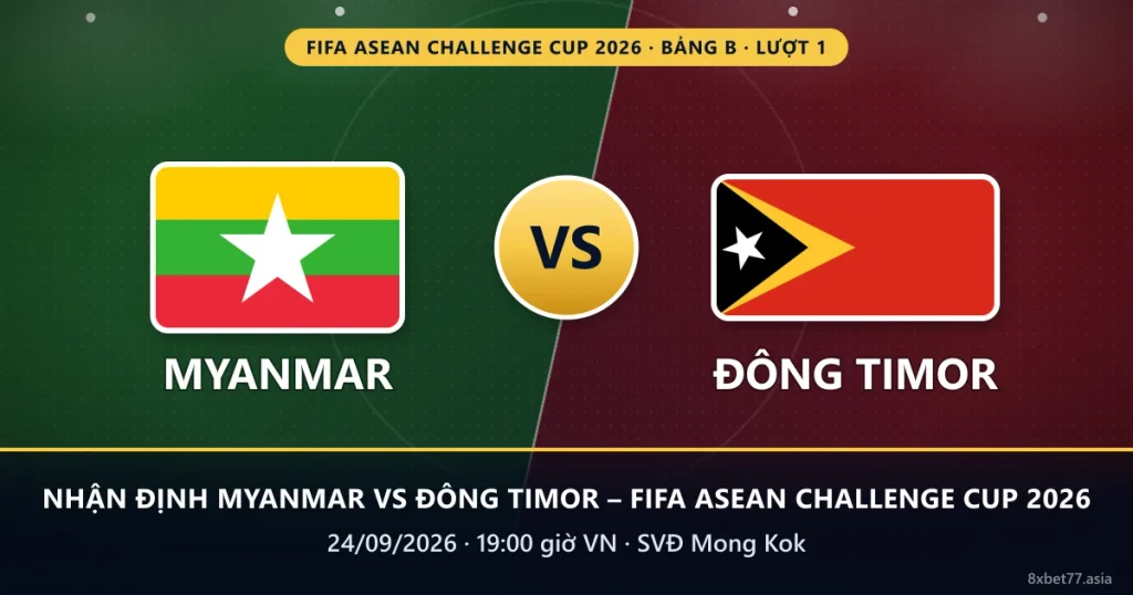 Banner nhận định Myanmar vs Đông Timor: cờ hai đội, chữ VS, 19:00 ngày 24/09/2026 tại SVĐ Mong Kok