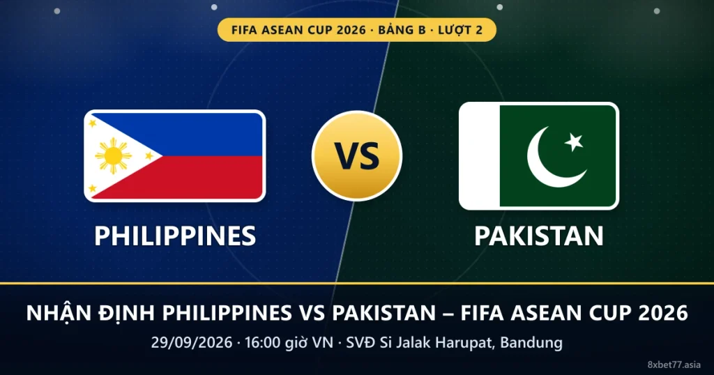 Banner nhận định Philippines vs Pakistan: cờ hai đội, chữ VS, 16:00 ngày 29/09/2026 tại SVĐ Si Jalak Harupat