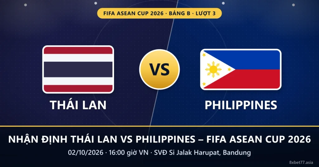 Banner nhận định Thái Lan vs Philippines: cờ hai đội, chữ VS, 16:00 ngày 02/10/2026 tại SVĐ Si Jalak Harupat