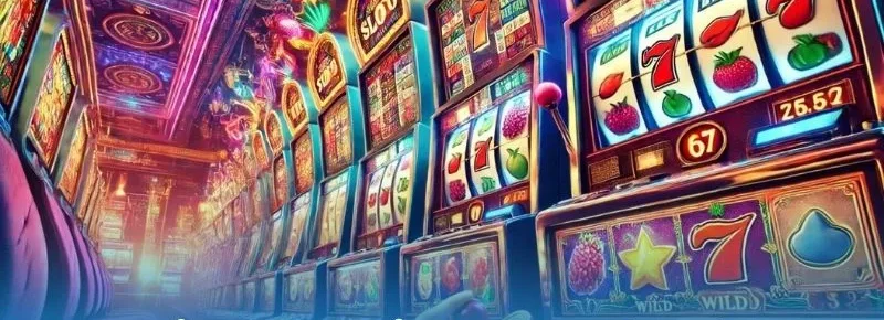 Hình minh họa dãy máy slot nổ hũ 8XBET với cuộn quay số 7, dâu tây và biểu tượng WILD