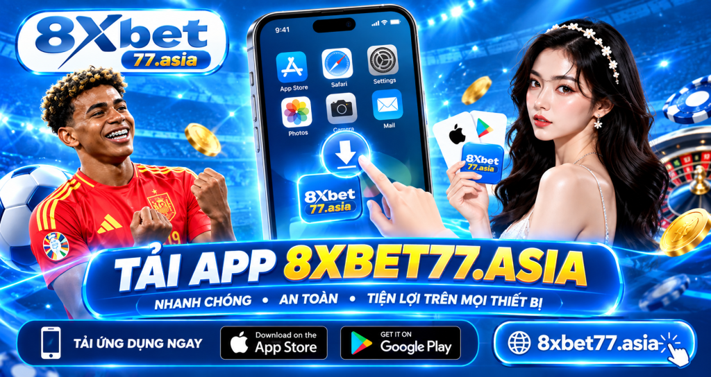 Màn hình iPhone với các ứng dụng hệ thống và biểu tượng tải xuống, minh họa việc tải app 8xbet